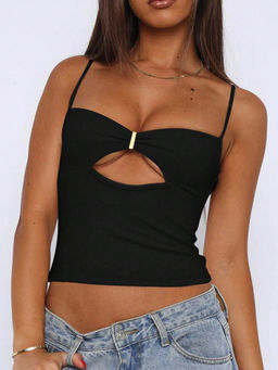 Outzidr - Black Cami Style Front Cut-Out Detail Top