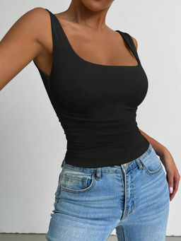 Outzidr - Black Round Neck Top