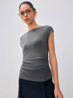 Outzidr - Grey Boat Neck Top