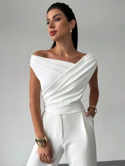 Outzidr - White One Shoulder Wrap Top