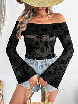 Outzidr - Black Bell Sleeve Off Shoulder Top