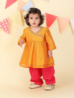 Fabindia - Yellow Cotton Silk Blend Kurta and Salwar (Set of 2)