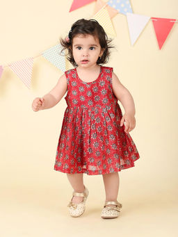 Fabindia - Red Cotton Silk Hand Block Printed Dress
