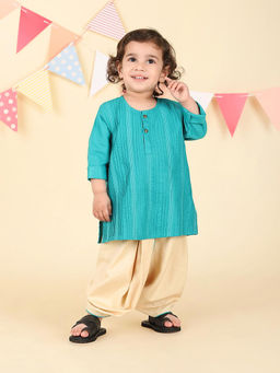 Fabindia - Teal Viscose Blend Kurta & Dhoti (Set of 2)