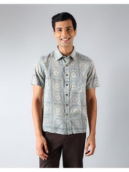 Fabindia - Men White Cotton Printed Hand Block Shirt