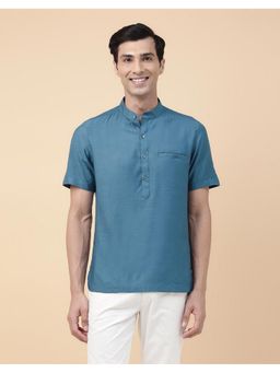 Fabindia - Men Blue Viscose Mandarin Neck Solid Woven Shirt