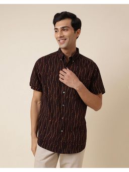 Fabindia - Men Black Cotton Collar Neck Abstract Printed Shirt