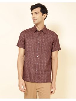 Fabindia - Men Maroon Viscose Collar Neck Printed Hand Block Shirt