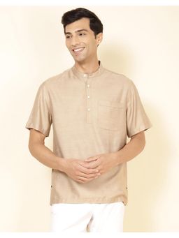 Fabindia - Men Beige Viscose Blend Mandarin Neck Solid Woven Shirt