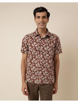 Fabindia - Men Maroon Cotton Collar Neck Abstract Printed Shirt
