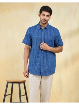 Fabindia - Men Blue Cotton Collar Neck Abstract Printed Shirt