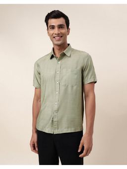 Fabindia - Men Olive Viscose Collar Neck Solid Woven Shirt