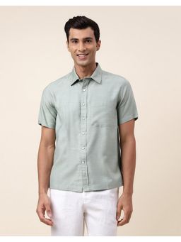 Fabindia - Men Teal Viscose Collar Neck Solid Woven Shirt