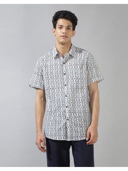 Fabindia - Men White Cotton Collar Neck Printed Shirt