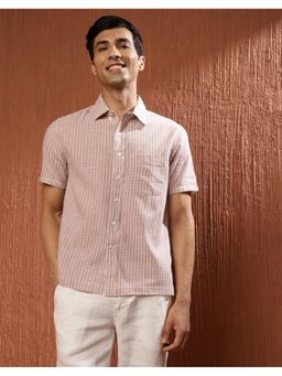 Fabindia - Men White Cotton Collar Neck Checks Woven Shirt