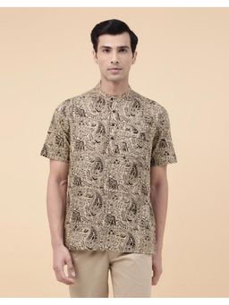 Fabindia - Men Black Cotton Mandarin Neck Printed Kalamkari Shirt