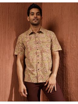 Fabindia - Men Mustard Cotton Collar Neck Printed Kalamkari Shirt