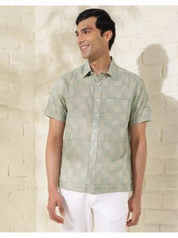 Fabindia - Men Aqua Cotton Collar Neck Printed Hand Block Shirt