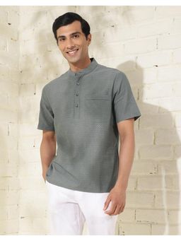 Fabindia - Men Grey Cotton Mandarin Neck Woven Shirt