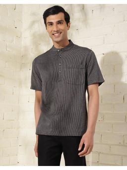 Fabindia - Men Black Cotton Mandarin Neck Stripes Printed Shirt