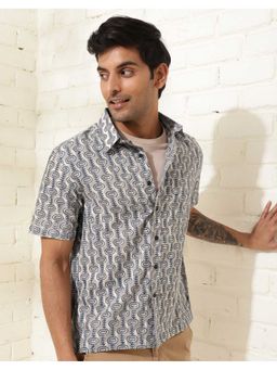 Fabindia - Men Grey Cotton Collar Neck Abstract Printed Shirt