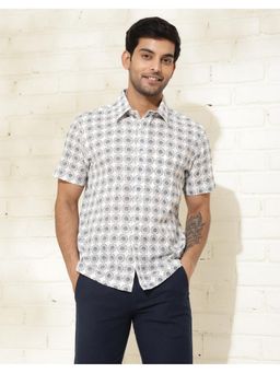 Fabindia - White Cotton Collar Neck Printed Hand Block Shirt