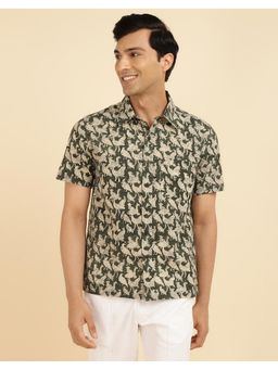 Fabindia - Men Green Cotton Collar Neck Printed Kalamkari Shirt