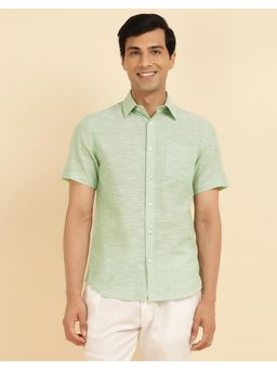 Fabindia - Men Green Cotton Collar Neck Stripes Printed Shirt