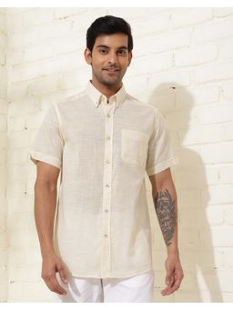 Fabindia - Men Beige Cotton Collar Neck Solid Woven Shirt