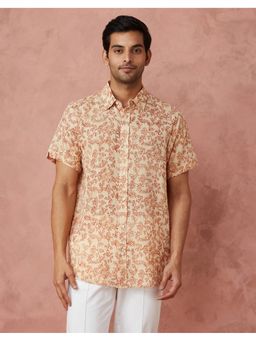 Fabindia - Men Beige Cotton Collar Neck Printed Hand Block Shirt