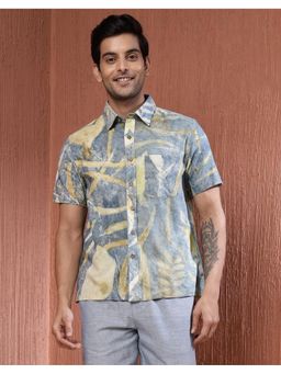 Fabindia - Men Blue Cotton Collar Neck Abstract Printed Shirt