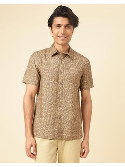 Fabindia - Men Brown Viscose Collar Neck Printed Hand Block Shirt
