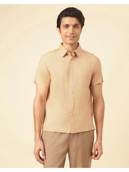 Fabindia - Men Beige Viscose Collar Neck Printed Hand Block Shirt