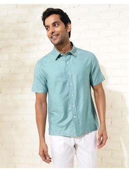 Fabindia - Men Blue Viscose Collar Neck Printed Hand Block Shirt