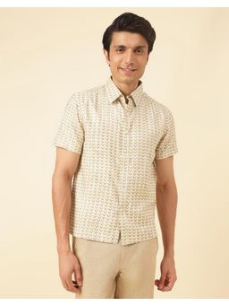 Fabindia - Men White Viscose Collar Neck Printed Hand Block Shirt
