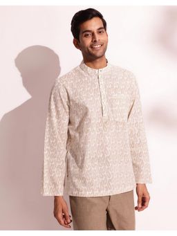 Fabindia - Men White Cotton Mandarin Neck Paisley Hand Block Shirt