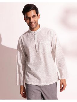 Fabindia - Men White Cotton Mandarin Neck Paisley Hand Block Shirt