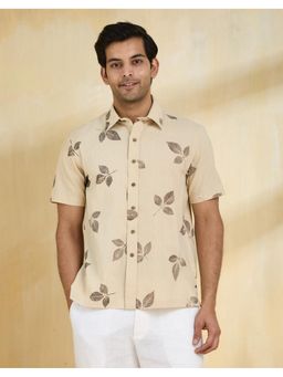 Fabindia - Men Beige Cotton Collar Neck Printed Shirt