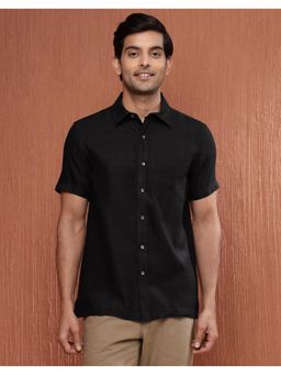 Fabindia - Men Black Viscose Collar Neck Solid Woven Shirt