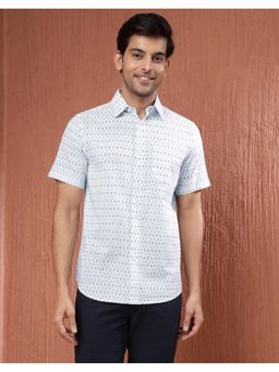 Fabindia - Men White Cotton Collar Neck Printed Shirt