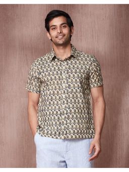 Fabindia - Men Beige Cotton Collar Neck Printed Kalamkari Shirt