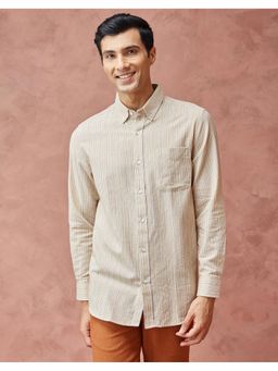 Fabindia - Men Beige Cotton Collar Neck Stripes Printed Shirt
