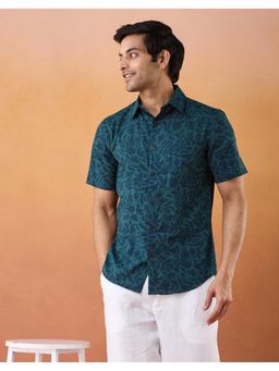 Fabindia - Men Blue Cotton Collar Neck Abstract Printed Shirt