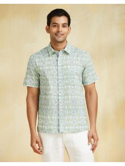 Fabindia - Men Green Cotton Printed Hand Block Shirt