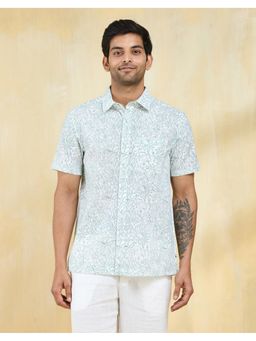 Fabindia - Men Green Cotton Printed Hand Block Shirt