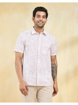 Fabindia - Men White Collar Neck Printed Hand Block Shirt