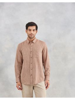 Fabindia - Men Brown Cotton Collar Neck Stripes Printed Shirt
