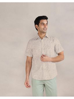 Fabindia - Men Grey Cotton Collar Neck Paisley Hand Block Shirt