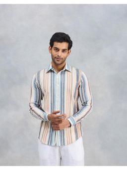 Fabindia - Men Multi-Color Cotton Collar Neck Stripes Printed Shirt