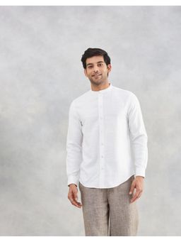 Fabindia - Men White Viscose Mandarin Neck Solid Woven Shirt